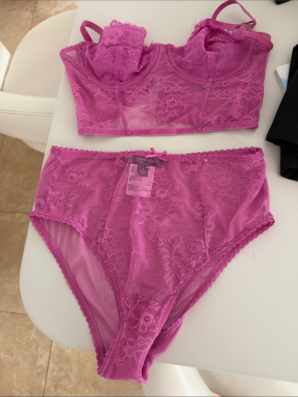 Women's Lace Bralette & High-Waist Brief Set - Pink